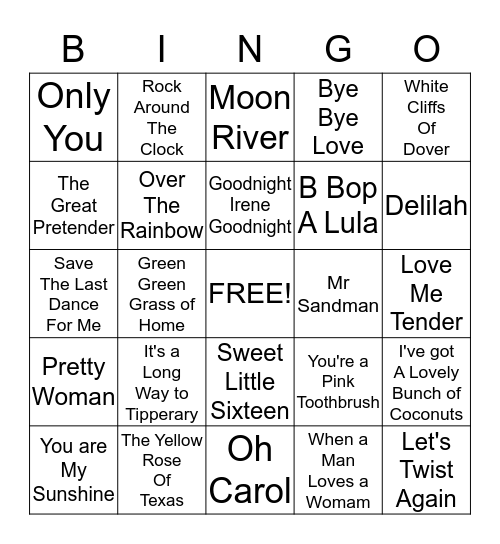 S I N G A L O N G Bingo Card