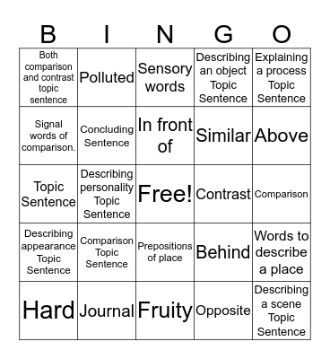 Writing Review Bingo Card