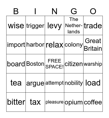 Lesson 9 - The History of English Tea Bingo Card