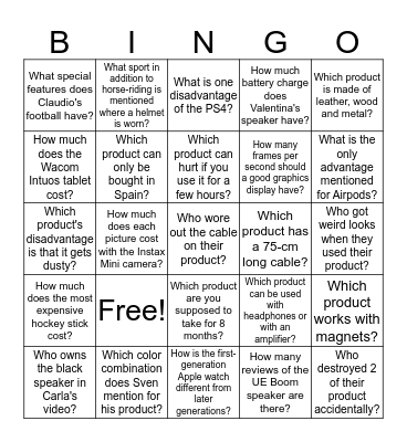 Product Review Bingo Card