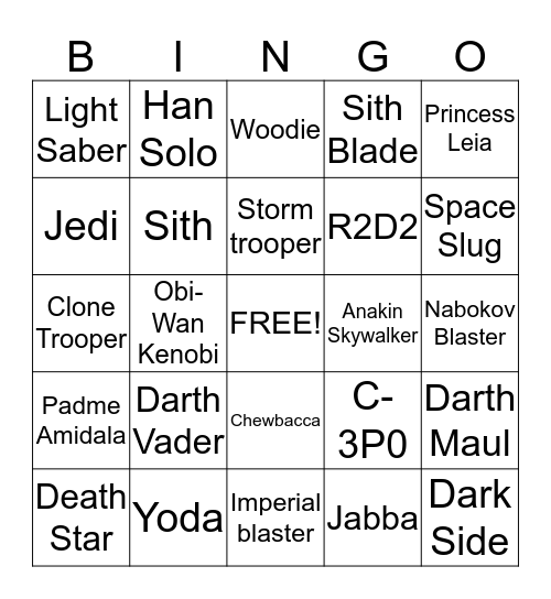 Star Wars  Bingo Card