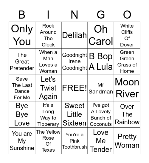 S I N G A L O N G Bingo Card