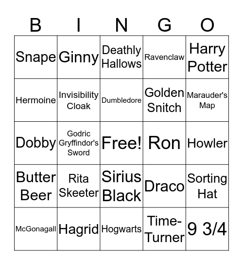 Harry Potter Bingo Card