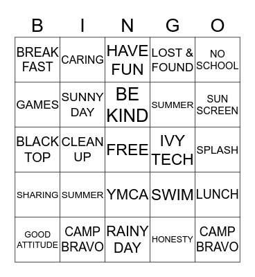 Camp Bravo Bingo Card