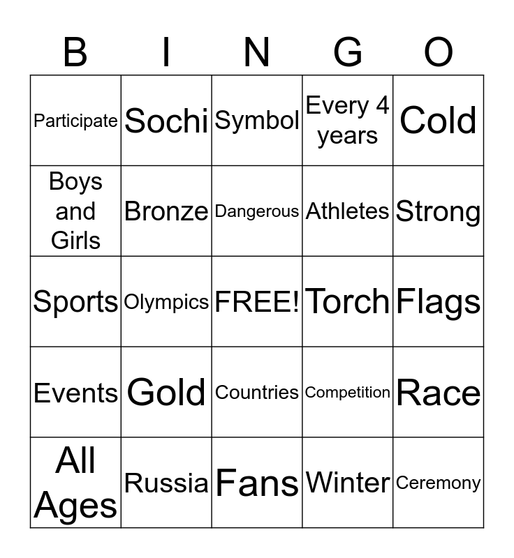 Olympic Bingo Card