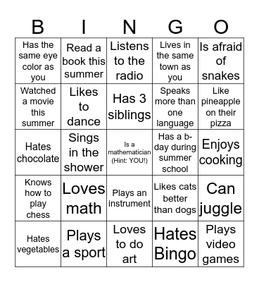 Human Bingo! Bingo Card