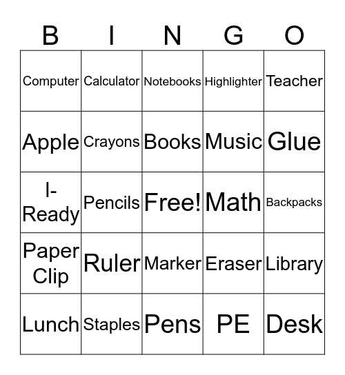 School BINGO Card