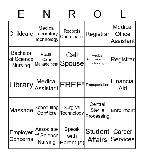 ENROLLMENT BINGO!!!! Bingo Card