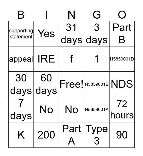 Medicare Part D Bingo Card