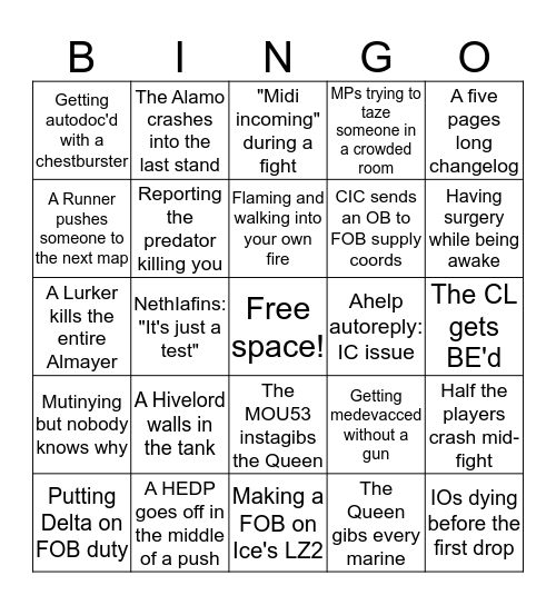 CM-SS13 Bingo Card