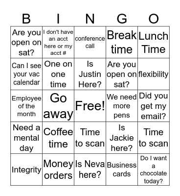 Bayer HFCU Bingo Card