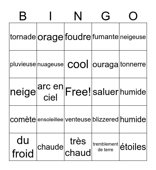 La Meteo Bingo Card