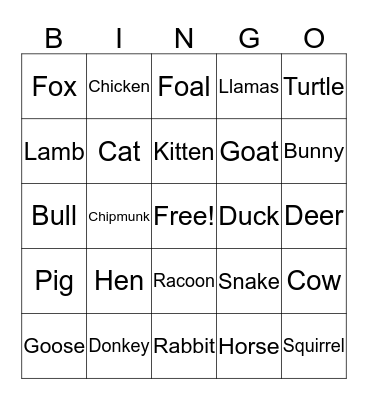 Animal Bingo! Bingo Card