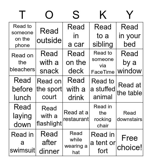 Tosky Summer Reading Bingo Card