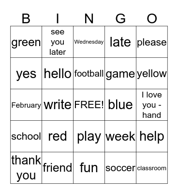 Sign Language Practice Bingo Card