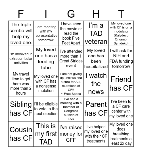Fight CF Bingo Card