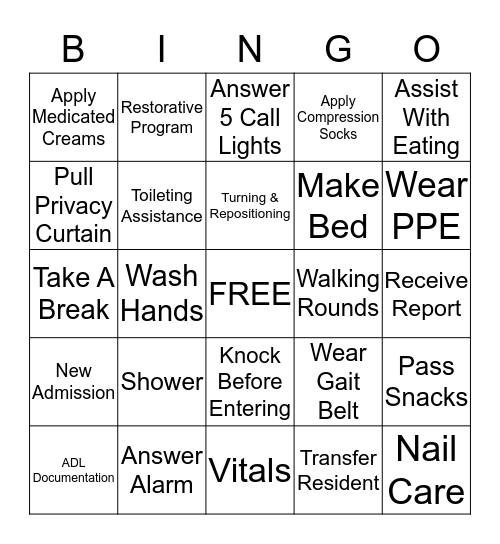 CNA BINGO Card