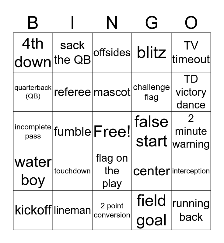 Football Bingo Card