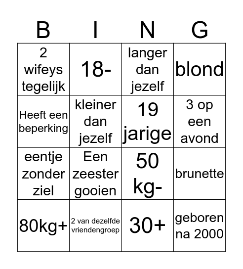 Wifeys Bingo Card