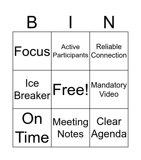 Meeting Performance Boosters Bingo Card