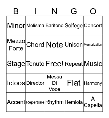 Music Bingo Card