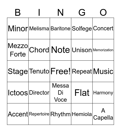 Music Bingo Card