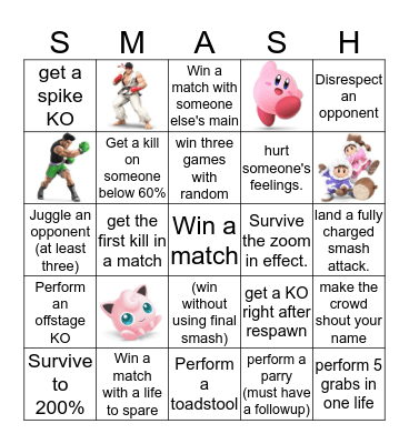 Smash bros Bingo Card
