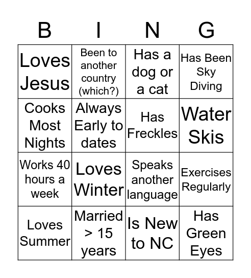 Power Of Words Bingo Card
