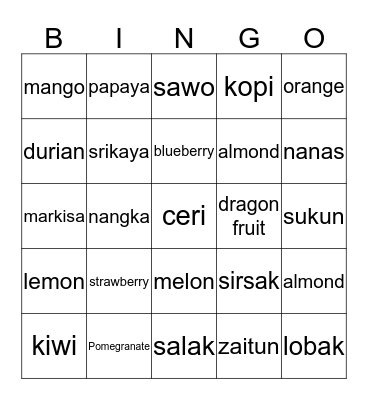 BUAH HOGWARTS Bingo Card