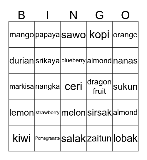 BUAH HOGWARTS Bingo Card