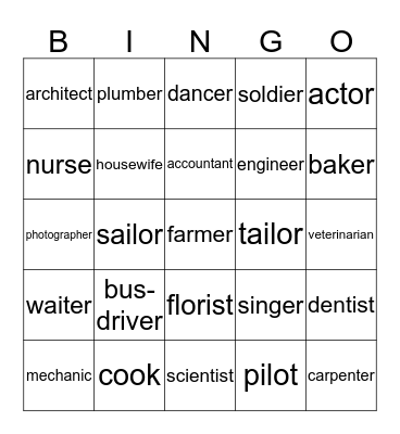 Occuoations Bingo Card