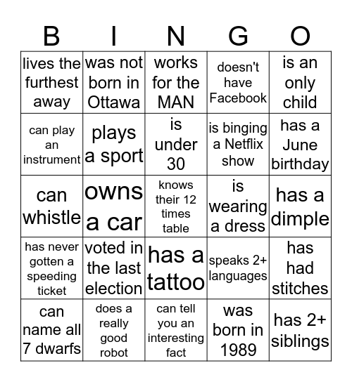 Find someone who ... Bingo Card