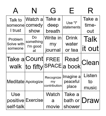 Anger Management BINGO Card