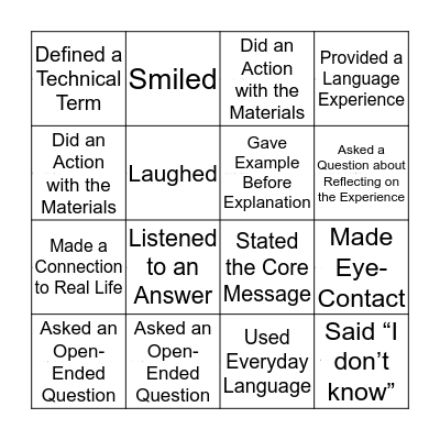 Engagement Do's Bingo Card