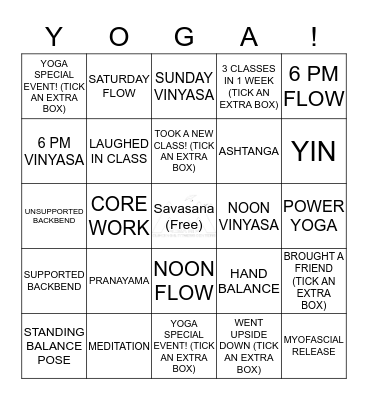 Mesa Rim Summer Yoga Bingo Card