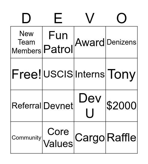 Dev Bingo Card