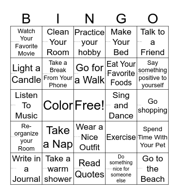 Self- Care Bingo Card