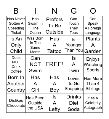 Find Someone Who... Bingo Card