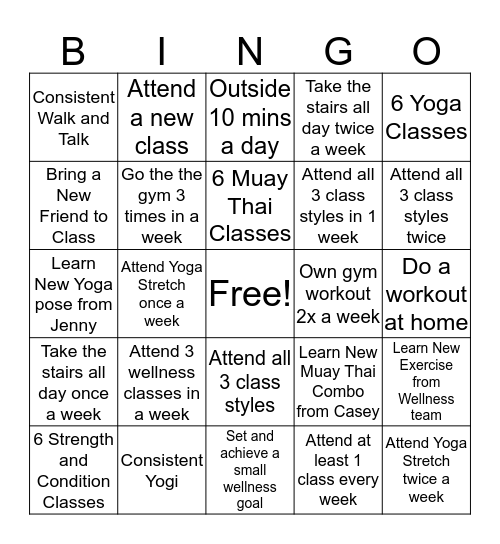 Wellness Challenge Bingo Card