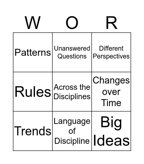 Depth & Complexity Bingo Card