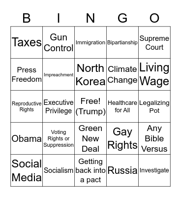 Democratic Debate Bingo Card