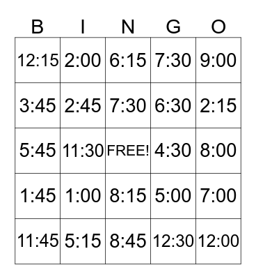 Telling Time Bingo! Bingo Card