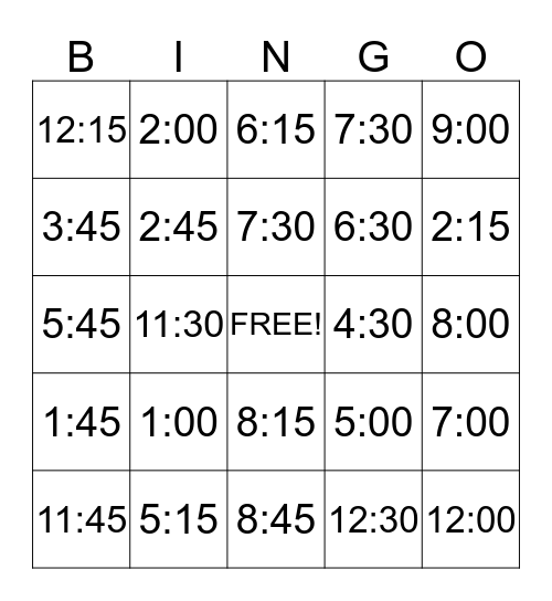 Telling Time Bingo! Bingo Card