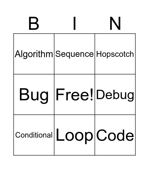 Coding Bingo Card