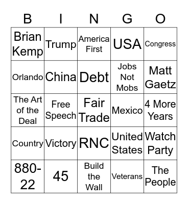 Trump Rally Bingo Card