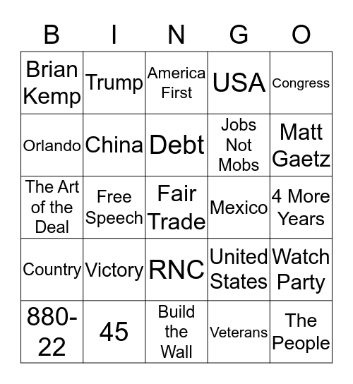Trump Rally Bingo Card