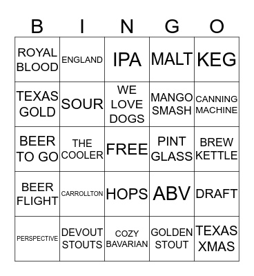 3 NATIONS BEER BINGO Card