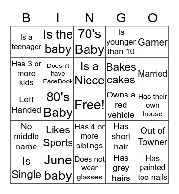 Family Bingo Card