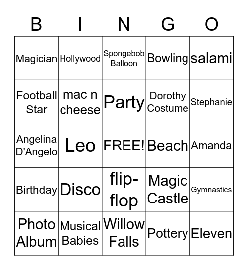 11 Birthdays Bingo Card