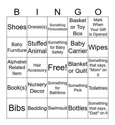 Molly & Andrew's Baby Gift Bingo Card